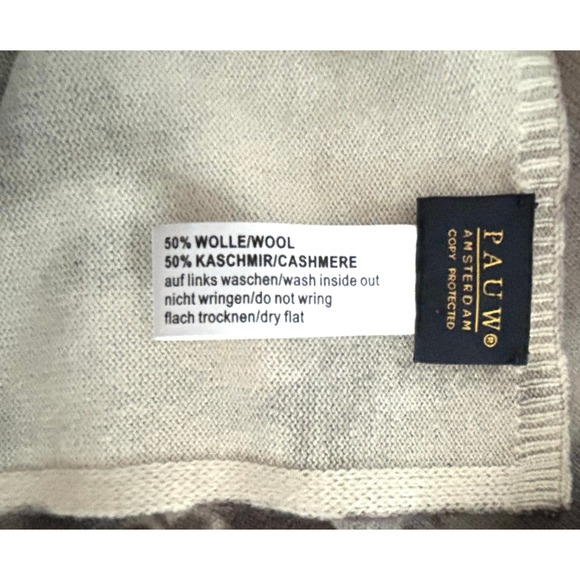Pauw Amsterdam Wool Cashmere Blend Scarf Gray Cream Abstract Oversized Wrap - Picture 6 of 10